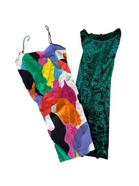 Womens Dress Bundle Size Medium Colorful Hippie 70s Retro Soft Velour Holiday